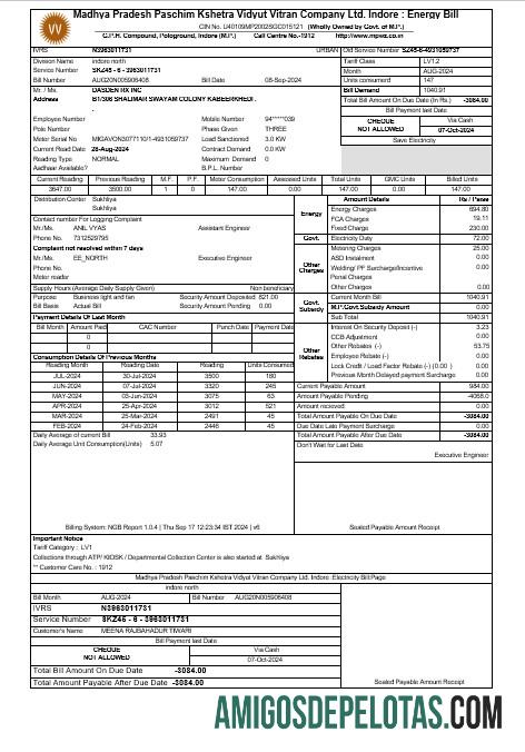 para download ÍNDIA MPWZ Business Utility Bill Modelo Word e PDF